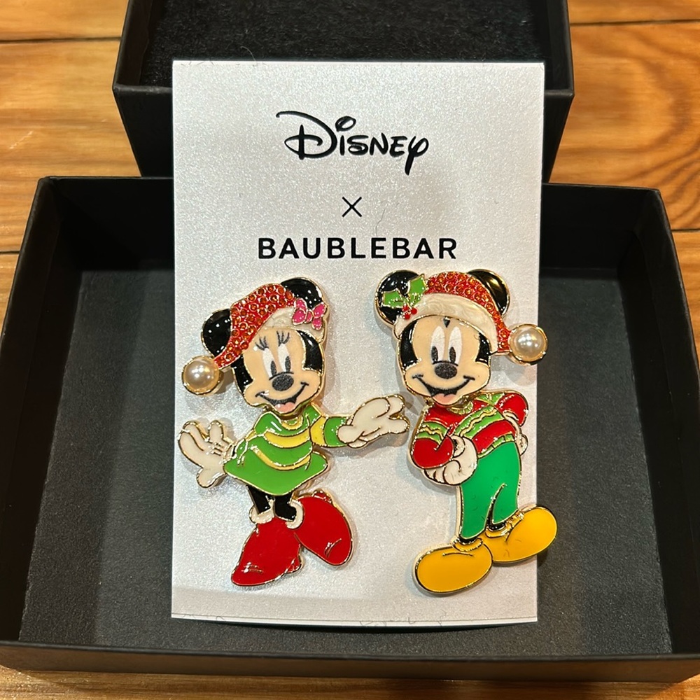 Disney X Baublebar Mickey and Minnie chrtimas earrings